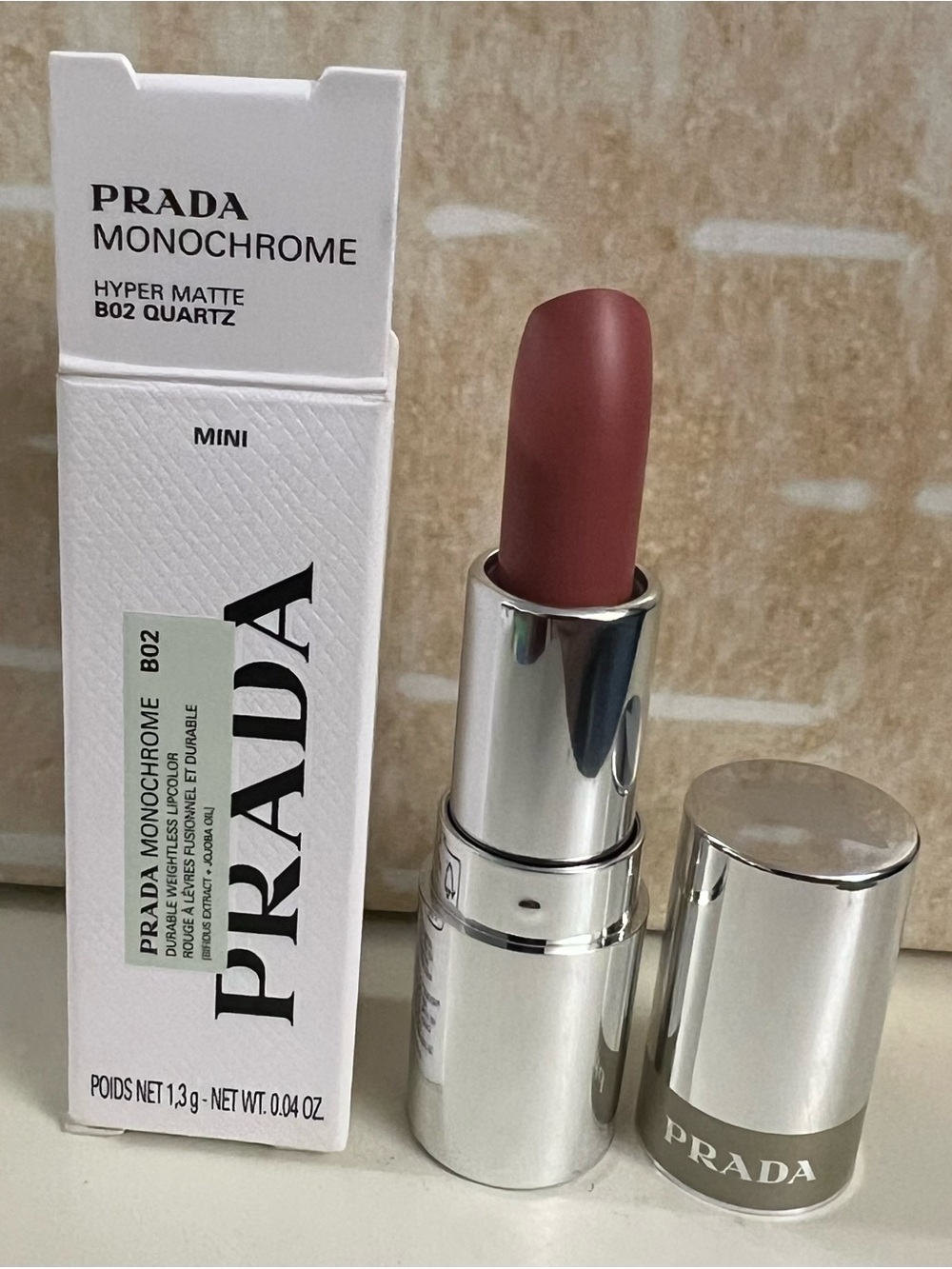 Prada Monochrome Hyper Matte Lipstick B02 Quartz - mini 0.04oz x2